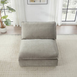 Aiden & Ivy Sereen Beige Fabric Armless Chair Modular Sofa Seat, Feather Blend Cushions, Reversible Back, Wood Frame - thumbnail 3