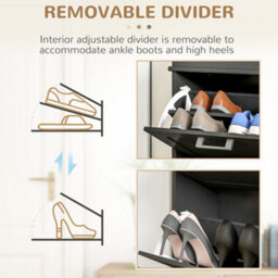 Homcom Slim Shoe Storage Cabinet With 2 Flip Drawers For Entryway, Black - thumbnail 6