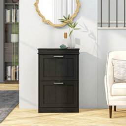Homcom Slim Shoe Storage Cabinet With 2 Flip Drawers For Entryway, Black - thumbnail 8