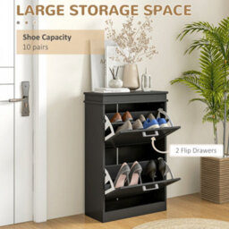 Homcom Slim Shoe Storage Cabinet With 2 Flip Drawers For Entryway, Black - thumbnail 4