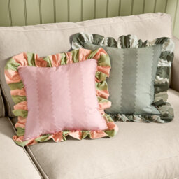 Wylder Birdie Stripe Ruffle Feather Filled Cushion, Pink/green, 45 X 45Cm - thumbnail 4
