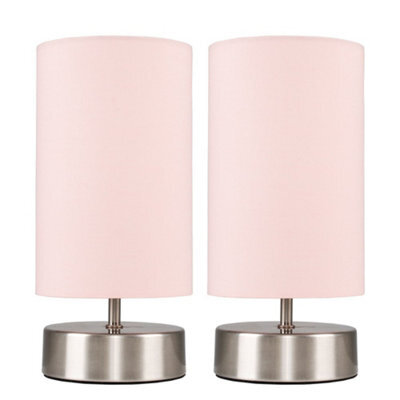 Valuelights Francis Pair Of Brushed Chrome Touch Table Lamps With Pink Shade - image 1
