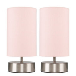 Valuelights Francis Pair Of Brushed Chrome Touch Table Lamps With Pink Shade - thumbnail 1