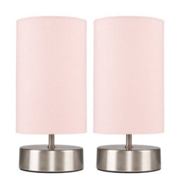 Valuelights Francis Pair Of Brushed Chrome Touch Table Lamps With Pink Shade - thumbnail 7
