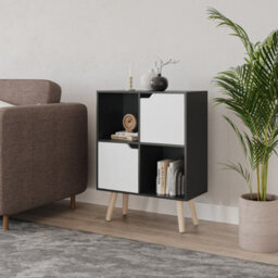 Urbn-Living Urbnliving 80Cm Height Black 4 Cube With White 2 Wooden Door Bookcase With Pine Legs Shelves - thumbnail 1