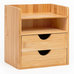 EHC Woodluv Desktop Organiser With 2 Drawers, Mini Shelf Storage Box, Drawer Storage For Home, Office Supplies,  23.5 X 16 X 21(H) Cm