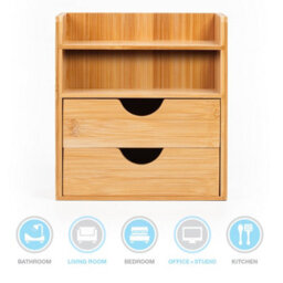 EHC Woodluv Desktop Organiser With 2 Drawers, Mini Shelf Storage Box, Drawer Storage For Home, Office Supplies,  23.5 X 16 X 21(H) Cm - thumbnail 5