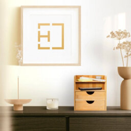 EHC Woodluv Desktop Organiser With 2 Drawers, Mini Shelf Storage Box, Drawer Storage For Home, Office Supplies,  23.5 X 16 X 21(H) Cm - thumbnail 3