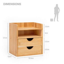 EHC Woodluv Desktop Organiser With 2 Drawers, Mini Shelf Storage Box, Drawer Storage For Home, Office Supplies,  23.5 X 16 X 21(H) Cm - thumbnail 8