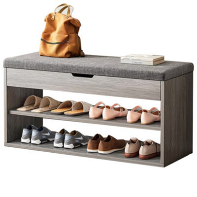 Shoe Storage Bench With Padded Cushioned Seat Wooden Cabinet Organiser For Hallway - image 1