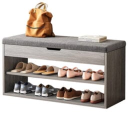 Shoe Storage Bench With Padded Cushioned Seat Wooden Cabinet Organiser For Hallway - thumbnail 1
