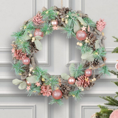 Dibor 36Cm White Frosted Xmas Festive Table Decoration Wreath Christmas Dining Centerpiece - image 1
