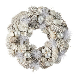Dibor 36Cm White Frosted Xmas Festive Table Decoration Wreath Christmas Dining Centerpiece - thumbnail 2