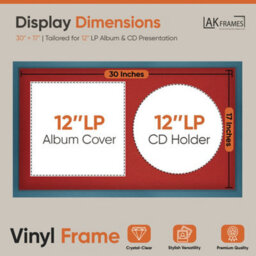"30X17"" Navy Blue Sleek Vinyl Record Frame With Crimson Mount For 12 Inch Lp Album Cover & Disc - Ak Frames" - thumbnail 2