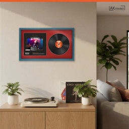"30X17"" Navy Blue Sleek Vinyl Record Frame With Crimson Mount For 12 Inch Lp Album Cover & Disc - Ak Frames" - thumbnail 5