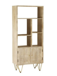 Buttercup Farm Large Bookcase With 2 Door - Solid Mango Wood - L35 X W80 X H180 Cm - Light Gold