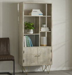 Buttercup Farm Large Bookcase With 2 Door - Solid Mango Wood - L35 X W80 X H180 Cm - Light Gold - thumbnail 5