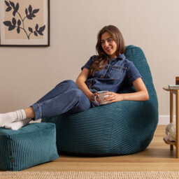 Icon Dalton Xl Jumbo Cord Recliner Bean Bag And Footstool, Teal - thumbnail 2