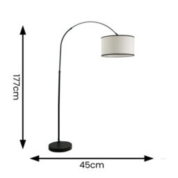 Valuelights Louis Black Metal Arched Floor Lamp With Linen Black Trim Drum Shade - thumbnail 4