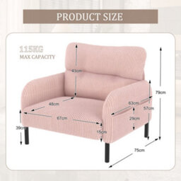 Abrihome Corduroy Fabric, Comfortable Monochrome Single Person Wide Seat Chair, Suitable For Living Rooms And Bedrooms - thumbnail 8