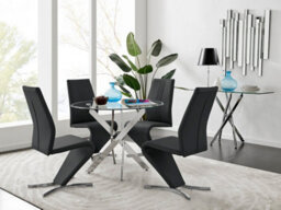 Furniturebox Novara Clear Tempered Glass 100Cm Round Dining Table With Chrome Starburst Legs & 4 Black Willow Faux Leather Chairs - thumbnail 1