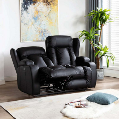 More4Homes Caesar Manual High Back Luxury Bond Grade Leather Recliner 2 Seater Sofa (Black) - image 1