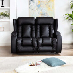 More4Homes Caesar Manual High Back Luxury Bond Grade Leather Recliner 2 Seater Sofa (Black) - thumbnail 6