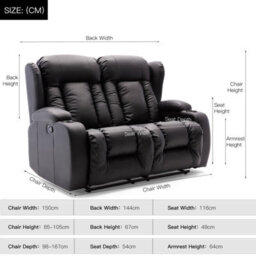 More4Homes Caesar Manual High Back Luxury Bond Grade Leather Recliner 2 Seater Sofa (Black) - thumbnail 8