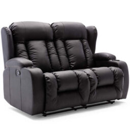 More4Homes Caesar Manual High Back Luxury Bond Grade Leather Recliner 2 Seater Sofa (Black) - thumbnail 2