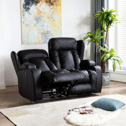 More4Homes Caesar Manual High Back Luxury Bond Grade Leather Recliner 2 Seater Sofa (Black) - thumbnail 7