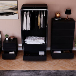 Lassic Vida Designs Glinton 3 Piece Black Fsc Bedroom Set - (5 Drawer Chest, 2 Door Wardrobe, 2 Drawer Bedside Chest) - thumbnail 3