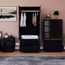 Lassic Vida Designs Glinton 3 Piece Black Fsc Bedroom Set - (5 Drawer Chest, 2 Door Wardrobe, 2 Drawer Bedside Chest) - thumbnail 2