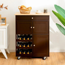 Rolling Kitchen Storage Trolley Cart Cupboard Island Cabinet 3 Tier Wine Rack - thumbnail 5