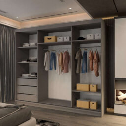 M N Furniture Ltd Modern 3-Door Sliding Wardrobe With Led Light & Mirror - 250Cm Bedroom Cabinet (Grey 250Cm) - thumbnail 2