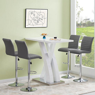 Furniture in Fashion Axara White High Gloss Bar Table With 4 Ripple Grey Stools - image 1