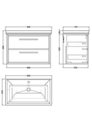 Balterley Longnor Modern Wall Hung 2-Drawer Bathroom Vanity Unit With Fireclay Basin, Coastal Grey, 800mm - thumbnail 5