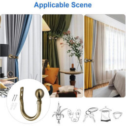 Oxford Homeware Satin Antique Brass Effect Curtain Hold Back With Metal Ball Finials Heavy Duty Durable Wall Tie Backs Pair - thumbnail 4