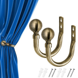 Oxford Homeware Satin Antique Brass Effect Curtain Hold Back With Metal Ball Finials Heavy Duty Durable Wall Tie Backs Pair - thumbnail 1