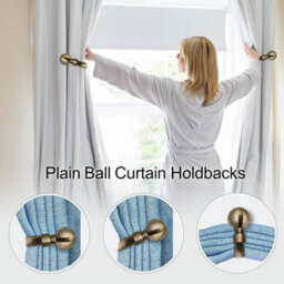 Oxford Homeware Satin Antique Brass Effect Curtain Hold Back With Metal Ball Finials Heavy Duty Durable Wall Tie Backs Pair - thumbnail 2