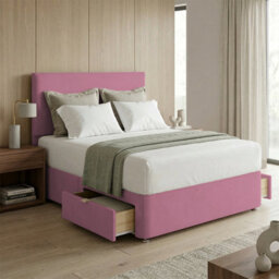 "Adore Designs Victoria Plush Velvet Divan Bed, 50"" Headboard & Mattress - 5Ft Kingsize - Pink - 2 Drawers Foot End" - thumbnail 1