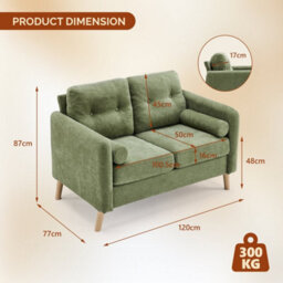 Green 2 Seater Sofa, Small Sofa With Thicken Cushion And Pillows - thumbnail 2