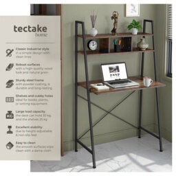 Tectake Desk Exeter - Overhead Storage Shelves, 3 Compartments 46,5 Cm - Industrial Wood Dark, Rustic - thumbnail 2