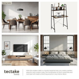 Tectake Desk Exeter - Overhead Storage Shelves, 3 Compartments 46,5 Cm - Industrial Wood Dark, Rustic - thumbnail 5
