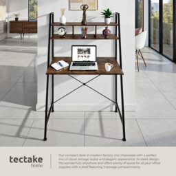 Tectake Desk Exeter - Overhead Storage Shelves, 3 Compartments 46,5 Cm - Industrial Wood Dark, Rustic - thumbnail 3