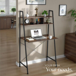 Tectake Desk Exeter - Overhead Storage Shelves, 3 Compartments 46,5 Cm - Industrial Wood Dark, Rustic - thumbnail 7