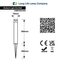 Long Life Lamps Company Outdoor Garden Led Bollard Ground Spike Light Stainless Steel Ip54 Warm White Zlca02 - thumbnail 2