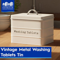 Harbour Housewares Washing Tablet Storage Container - Cream - Metal Vintage Industrial Under Sink Storage Caddy Cupboard Organiser - thumbnail 3