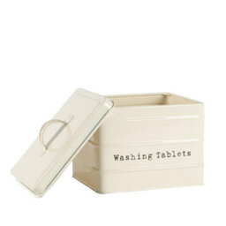 Harbour Housewares Washing Tablet Storage Container - Cream - Metal Vintage Industrial Under Sink Storage Caddy Cupboard Organiser - thumbnail 2