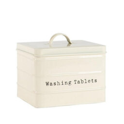 Harbour Housewares Washing Tablet Storage Container - Cream - Metal Vintage Industrial Under Sink Storage Caddy Cupboard Organiser - thumbnail 1