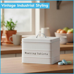 Harbour Housewares Washing Tablet Storage Container - Cream - Metal Vintage Industrial Under Sink Storage Caddy Cupboard Organiser - thumbnail 6